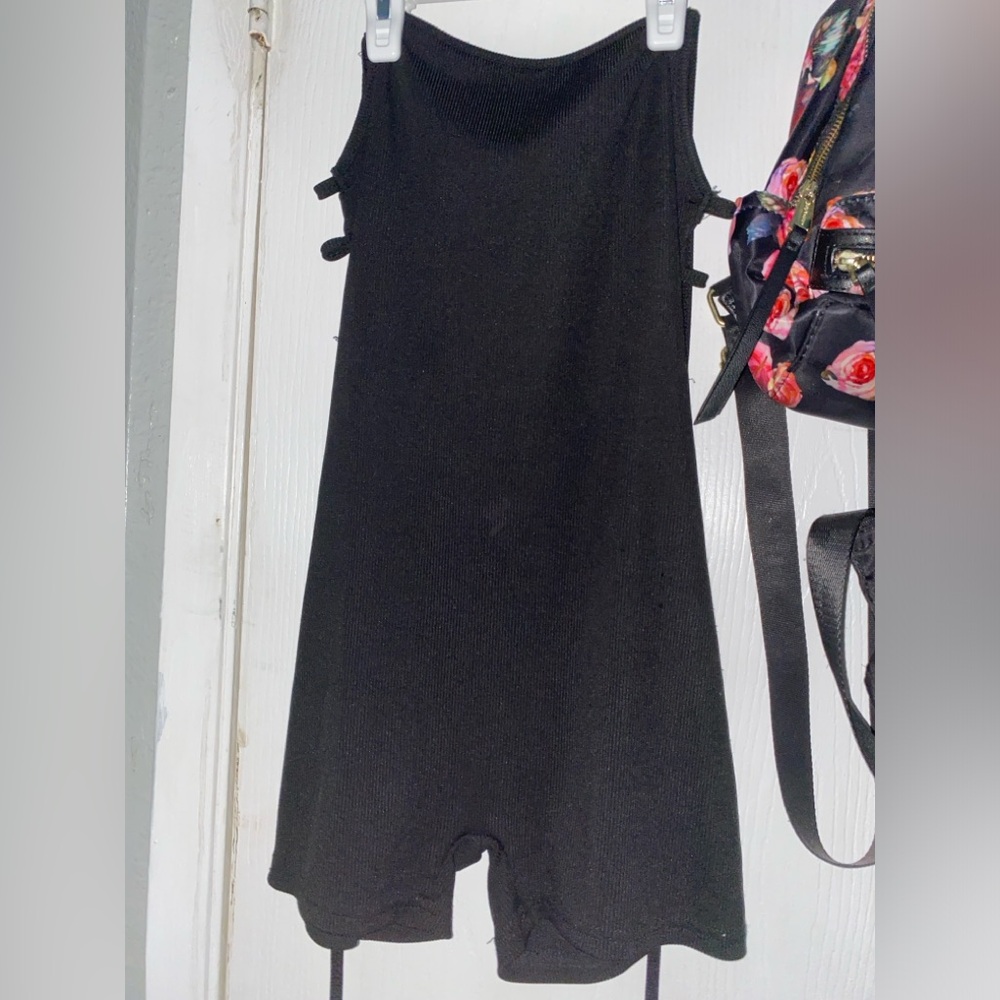 SHEIN PETITE Lace Up Backless Ribbed Knit Unitard Romper